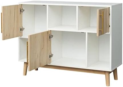 Повеќенаменски кабинет за складирање со држач за приказ и врата, влезен канал, модерна табла за вклучена или кујна, ТВ-кабинет, бел и даб