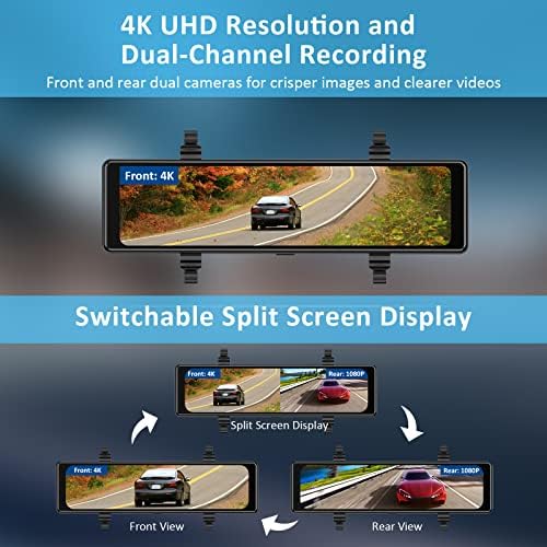 NexiGo D90 Точно 4k Огледало Цртичка Камера Со Двојна Sony_Sensors, 11 Инчен IPS Целосна Допир Сплит Екран, Супер Ноќ Визија, G-Сензор &засилувач; Снимање За Итни Случаи, GPS, Паркинг