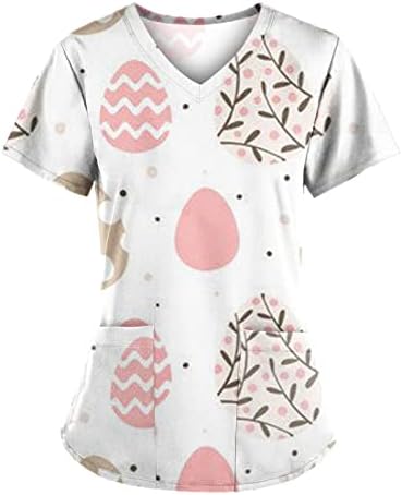 Велигденска униформа scrubs_tops за жени-јајце-јајце-јајце печати врвни лабави вклопувачки врвови на медицински сестри со џебови
