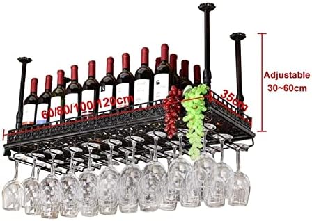Keppd виси лавици за вино таванот држач за чаша за вино, решетката за шишиња со стаклена полица за стакло, прилагодлив висина
