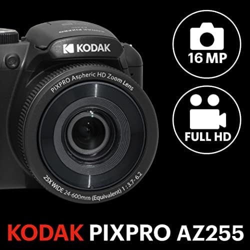 Kodak Pixpro Astro Zoom AZ255-BK 16MP дигитална камера со 25x оптички зум широк агол од 24мм 1080P целосен HD видео и 3 LCD