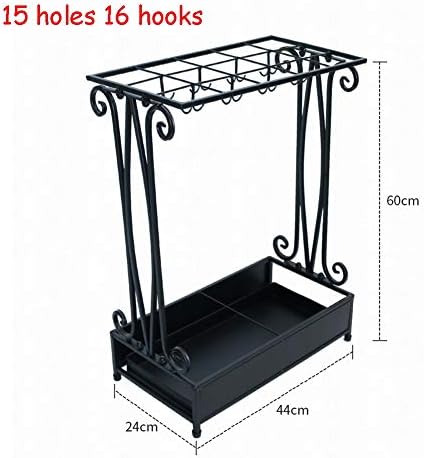 Зедорот Zakwas стои чадор стојат црно ковано железо, 15 дупки 16 куки со голем капацитет хотелски бизнис училиште чадор штанд, одвојување собрание 44x24x60cm
