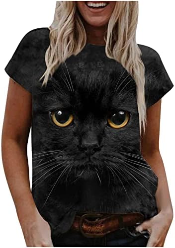 Женски новини мачки 3Д печатени графички маички врвови лето лето-лабава лабава кратка ракав маица подароци за loversубители на мачки