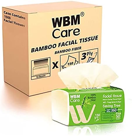 WBM грижа бамбус ткива на лицето, рефус кутија од 10 пакувања, вкупно 1500 листови, брои