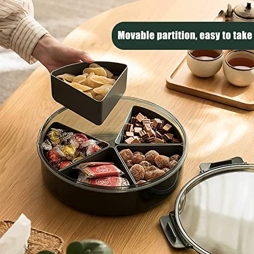ShopWithGreen Поделена фиока за сервирање со капак, отстранлив поделен сад за складирање на чинија со 4 оддели за Божиќна забава, зеленчук,