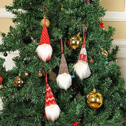 4 парчиња елка гноми украси рачно изработени елф плишани украси Том Шведска виси гном Божиќ декор плишани скандинавски украси за брада на брада за новогодишно дрво