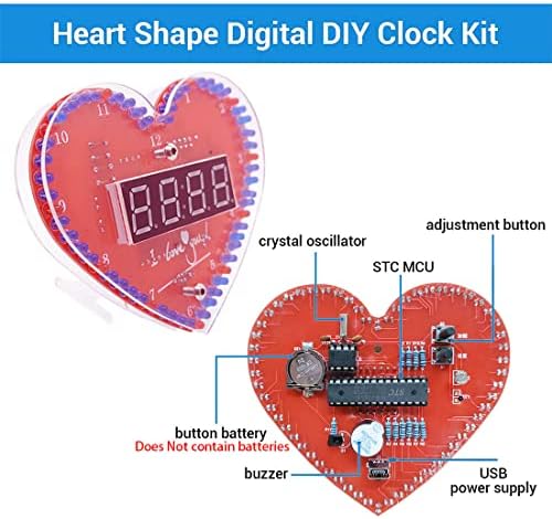 Гикфун во форма на срце 4 бита дигитално трепкање LED електронски комплети за часовници за лемење за лемење за учење табла DIY комплет за училишен