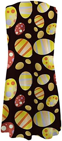 LCEPCY Велигденски јајца Печатен фустан за жени без ракави со ракави на вратот модни фустани со колена 2023 летна облека за плажа