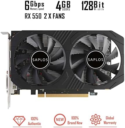 SAPLOS RADEON RX 550 4GB графичка картичка, GDDR5 128-битна, двојно ладење на воздухот, DisplayPort DVI-D HDMI, видео картичка за компјутер,