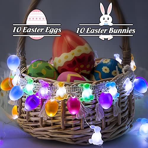 2 пакувања 8 режими Велигденски јајца за зајаче светла, стринг, 10 ft 20 LED батерии управувани со велигденски украси Светла
