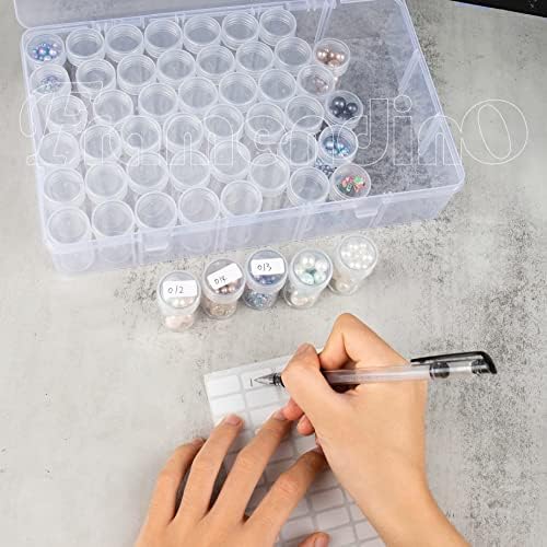 Framendino, 60 решетки за складирање на контејнери со дијаманти за сликање со капаци со капаци 64 парчиња налепници за етикета Пластични монистра контејнер за DIY дијамант?