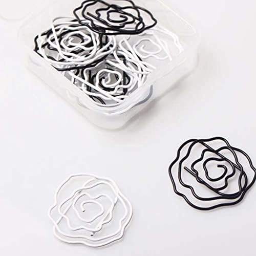 20 парчиња црна бела роза хартија клипови Симпатични обележувачи во форма на цвеќиња иглички канцелариски материјали метални документи организираат