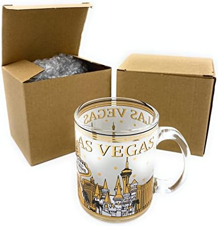 AEISAGE LAS VEGAS CHEG стаклена чаша чаша Американски сувенири Лас Вегас Невада Сити Чајс подароци lv Златно небо шолја за кафе 11 унца