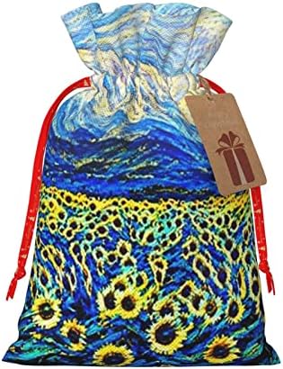 Божиќни Торби За Подароци Ван-Гог-Сончоглед-Ѕвездена Уметност Подароци Торби За Завиткување Божиќни Вреќи За Пакување Подароци Торбички