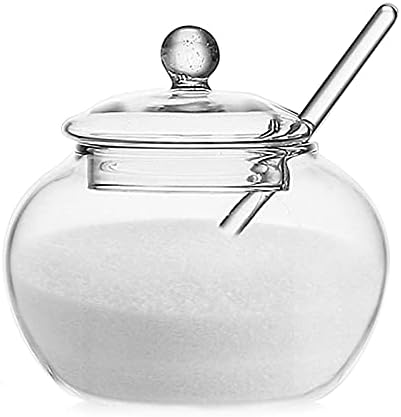 Гкесгм Шеќерна Чинија Проѕирно Стакло Со Проѕирен Капак И Лажица За Сервирање Шеќер, 12 Унци, Шеќерен Канистер, Кујнски Канистри Дозер