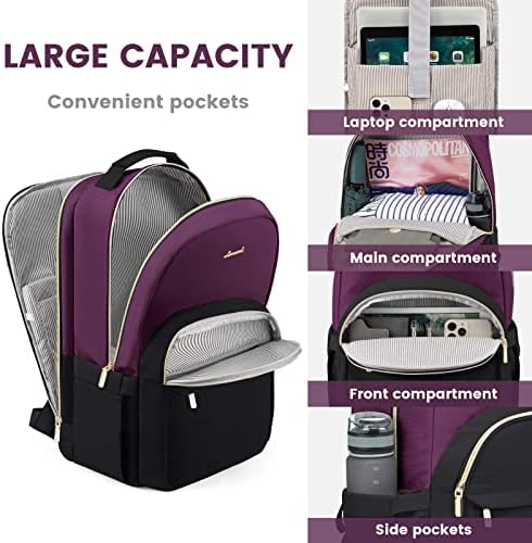 Lavevook лаптоп ранец за жени, мала тежина на ранецот, чанта со голем капацитет за работа, секојдневен дневен пакет со дупка