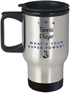 Тенисерка за патувања за патувања, јас сум тенисер Што е супер моќ? Смешна кариера чаши за кафе, идеја за подароци за мажи жени соработници