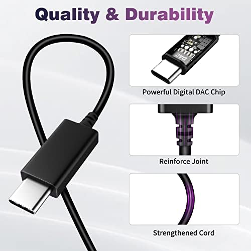 COOYA USB C Слушалки, USB Тип C Слушалки Црна+Виолетова 2 Пар Жични Слушалки за Пиксели 7 6a 6 Pro Магнетни Слушалки За Поништување