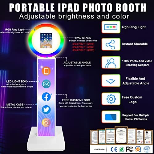RXFSP Преносен iPad Photo штанд, надградба на селфи фото -фото -машина за 11 инчи iPad, RGB прстен светло, рекламна кутија за рекламирање,