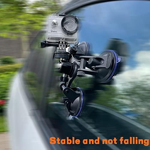 Трипл вшмукување чаша за монтирање на држачот за акционерска камера за автомобили за ветробранот со 1/4 навојна глава 360 степени статива топка глава и завртка за GoPro,