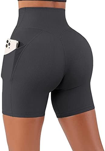 Womenенски високи половини со велосипедисти шорцеви со вкрстена половината јога шорцеви беспрекорни задникот лифт цврста боја танц одбојка кратки панталони