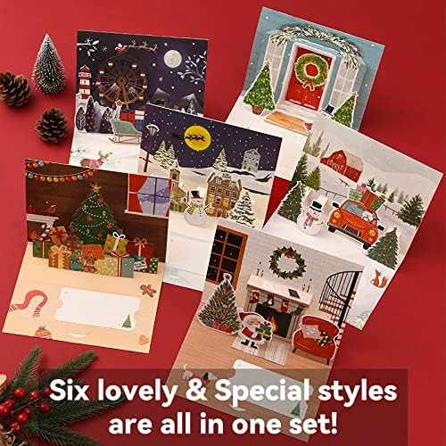 Божиќни картички боксни со коверти, поп -а -Божиќни картички 6 пакети 3Д, боксерски Божиќни празници, 6 уникатни дизајни, рачно изработени