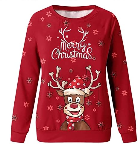Божиќни џемпери на Пимелу за жени, Божиќен џемпер со долг ракав, лабава касаул дуксери, џемпери на џемпери, врвови на туники