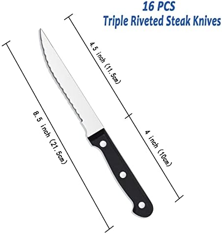 Bewos Стек Ножеви Во собата на 16, Тројно Занитвам Стек Ножеви, Назабени Стек Ножеви, Ножеви Од Нерѓосувачки Челик Назабени, Остри