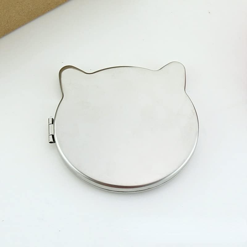 Ziytex Heart Caat форма преносно преклопување огледало мини компактен метал огледало од не'рѓосувачки челик козметички куќишта