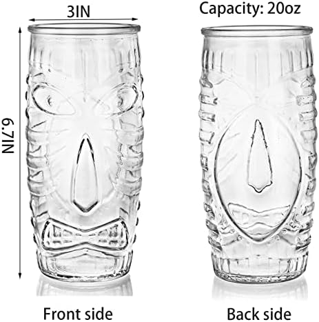 Cedilis 6 Пакет 20 Унца Модерен Бар Тики Очила Тики Куп Тики Кригла, Двојно Старомодно Стакло, Стакло Во Хавајски Стил, Совршено За Мај Таи,