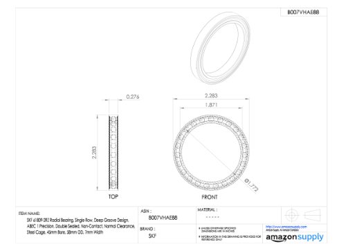 SKF 61817 - 2rz Радијално Лежиште, Еден Ред, Дизајн На Длабок Жлеб, Abec 1 Прецизност, Двојно Запечатено, Бесконтактно, Нормално Растојание,