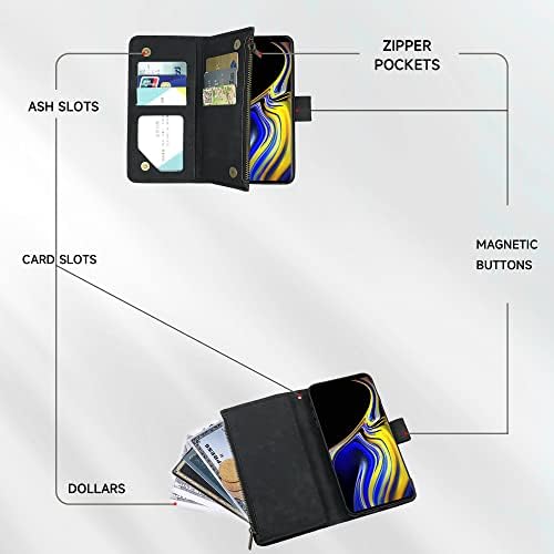 Компатибилен Со Samsung Galaxy Забелешка 9 Паричник Случај И Премија Гроздобер Кожа Флип Кредитна Картичка Држач Стојат Мобилни Додатоци