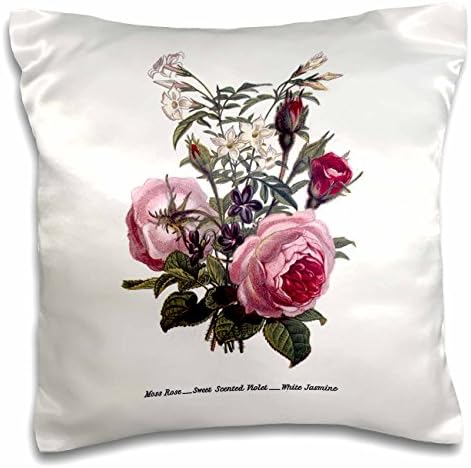 3drose гроздобер мов роза слатка миризлива миризлива виолетова јасмин цвеќиња во розова и бела перница кутија, 16 x 16