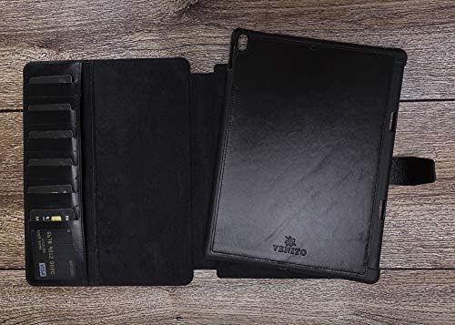 Волшебниот таблет на венито Парма, компатибилен со iPad Air, iPad Pro - Рачно изработена кожна фолио -штанд куќиште - рустикално црно