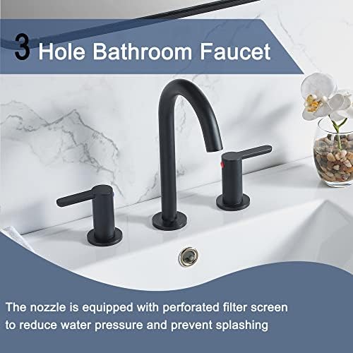 Hotis Home Matte Matte Black 3 Doy Faucet, тапа за бања за мијалник 3 дупка, 8-инчен суета тапа, 2 рачка широко распространета тапа за мијалник