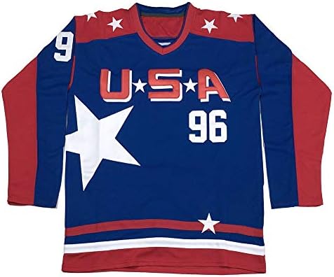 Машки 96 Чарли Конвеј Моќни патки Тим УСА во САД, хокеј Jerseyерси зашиен
