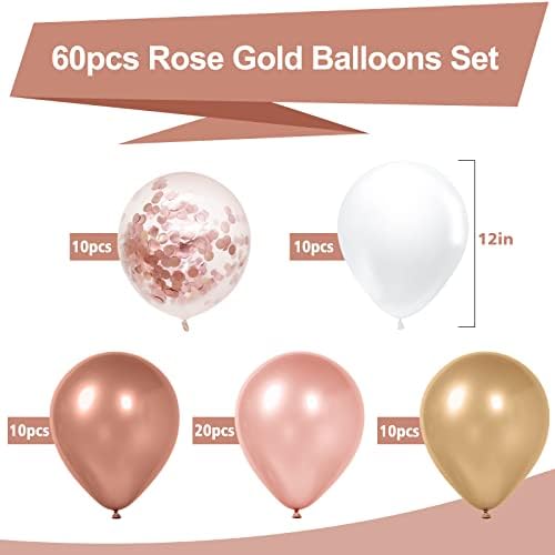 ОПДОНГ ХУА Розово Злато Бели Балони И Розово Злато Метални Балони со 33 Стапки Розово Златна Лента За Забава Свадба Невестински Туш