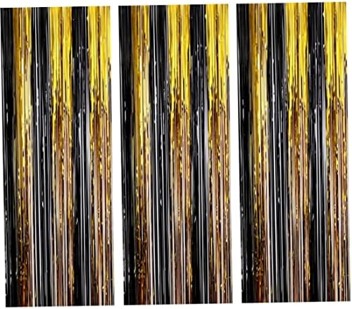 Златна црна метална фолија раб завеси 3.28 x 8,20 ft Tinsel позадини Фото штанд позадини 3 пакувања црни и златни стрими за