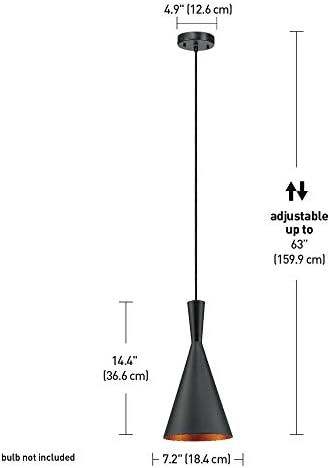 Globe Electric 63873 1-светлосен приврзок за песочен часовник, мат црн, златен ентериер, црн кабел, E26 основен приклучок, кујнски