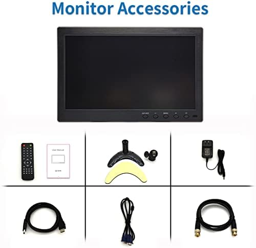 QCVoruno 10.1 инчен безбедносен монитор и прикажува, 1024 * 600 резолуција, поддршка HD/BNC/AV/VGA/USB влез, вграден двоен звучници Преносен