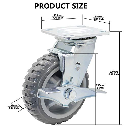 Д-Р Среќа Еден 6-инчен Вртлив Тркало тркало w/Безбедност Метал Странична Сопирачка, Полиуретан Стп Тркало Со Гуми Вени, Индустриски Тешки Тркалце,