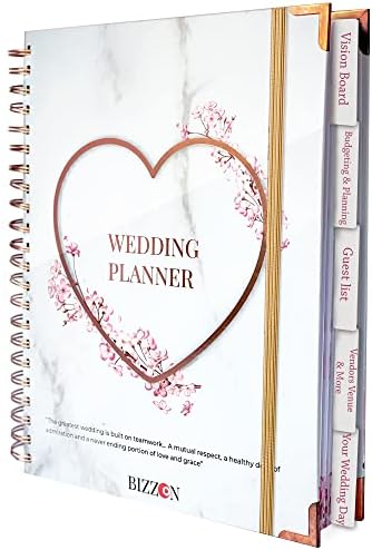 Планер за венчавки со 5 делови од табели и 7 внатрешни џебови, 18 месеци Календар за одбројување, метални агли и еластична група - Книга за венчавки
