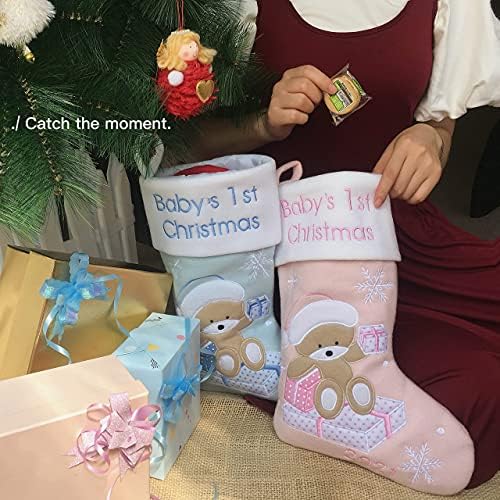 Babyifeng Babys Прво Божиќно порибување 2022 | 2 Пакувајте ја мојата прва торба за подароци бебе девојчиња и бебешки момчиња со мечка |