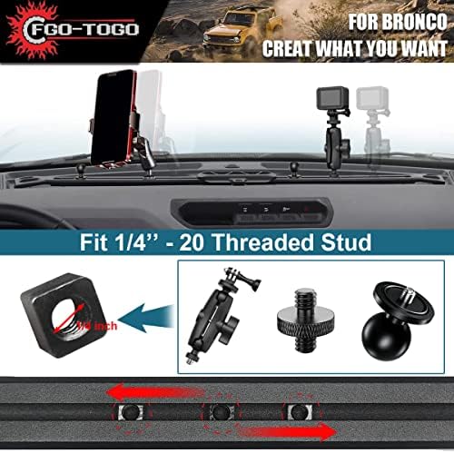 Центарот за конзола FGO-Togo Dash Rail Multifunction Bracket за додатоци на Ford Bronco 2021 2022 2023 2/4-врата, држач за алуминиум на