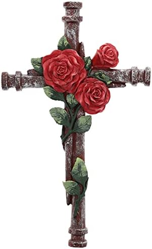 Врвен месинг декоративна црвена роза и нокти цветен wallиден крст - духовен Исус градина уметност декор