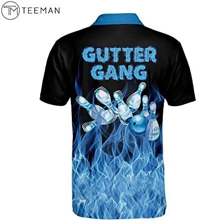 Teeman обичај смешни кошули со куглање со имиња, машка маичка за куглање со кратки ракави, кошула за куглање со сина пламен за мажи за мажи