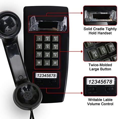 Ретро wallиден монтиран телефон со гласен механички рингер гроздобер wallидни телефони за фиксна линија со старомоден телефонски