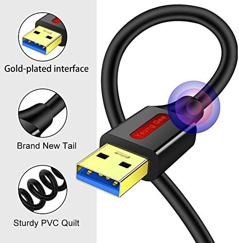 Yeung Qee USB 3.0 A до машки кабел 1 ft, USB до USB кабел Тип А машки до машки кабел USB 3.0 УСБ -кабел за двојно крај за тврд диск, камери, лаптоп лаптоп, ДВД плеер и многу