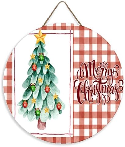 Божиќна црвена биволска карирана проверка Инспиративен wallиден декор дрво знак Плакета 12x12 инчи ирваси новогодишни елки ретро wallидна