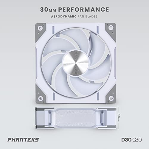 Phanteks D30-120 DRGB PWM Fan 3pack, модел на обратна проток на воздух, врвни вентилатори за перформанси на D-RGB, ARGB/DRGB осветлување, систем за поврзување на вентилаторот DAISY-ланец, White